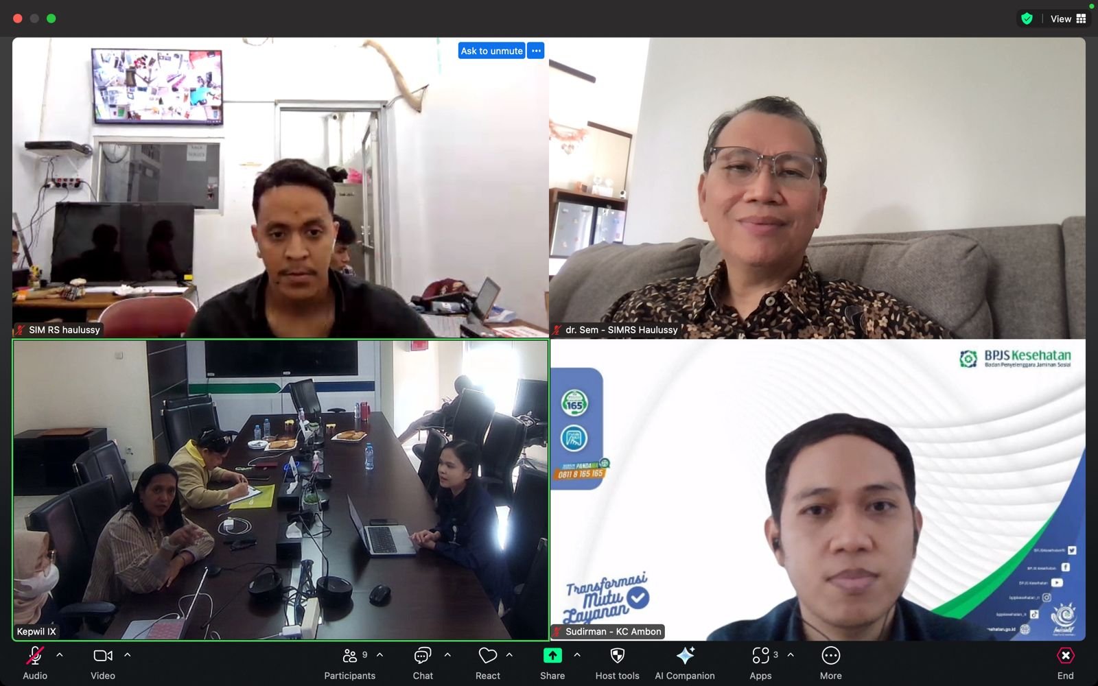 Pertemuan Zoom UAT (User Acceptance Testing) Bridging Aplikasi BPJS dengan SIMRSGOS RSUD dr. M. Haulussy Ambon - 26 Juni 2025